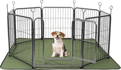 Lekesky Puppy Playpen for Dogs Indoor Small, 24 Inch 8 Panels Dog Play Pen with Bottom Mat, Heavy Duty Metal Pet Playpen for Puppys and Doggies, Black Silver