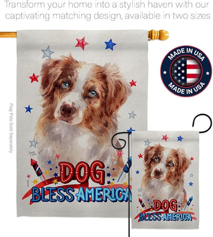Breeze Decor Patriotic Red Australian Shepherd Garden House Flag-Kit Dog Puppy Spoiled Paw Canine Fur Pet Nature Farm Animal Creature Banner Small Yard Gift Double-Sided, Made in USA