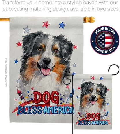 Breeze Decor Patriotic Australian Shepherd House Flag Pack Dog Puppy Spoiled Paw Canine Fur Pet Nature Farm Animal Creature Vintage Applique Banner Small Garden Yard Gift Double-Sided, Made in USA