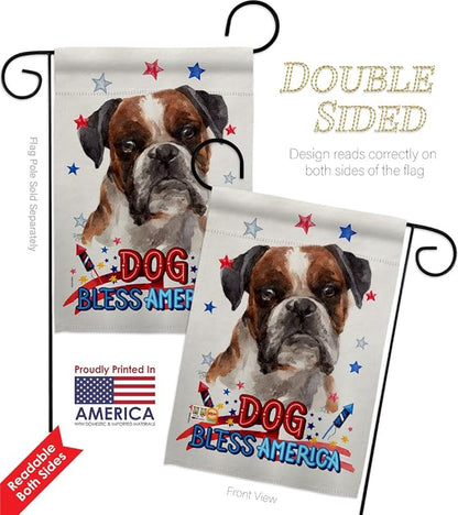 Breeze Decor Patriotic Brindle Boxer Garden Flag 2pcs Pack Dog Puppy Spoiled Paw Canine Fur Pet Nature Farm Animal Creature House Decoration Banner Small Yard Gift Double-Sided, Made in USA