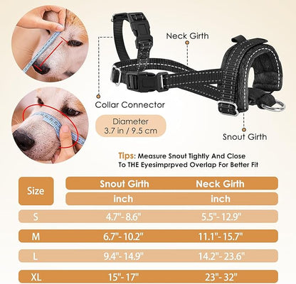 SlowTon Soft Dog Muzzle, Adjustable Padded Nylon Muzzle for Large Medium Dogs Anti Chewing Barking Biting, Allow Dog Pant & Drink（Black,Large