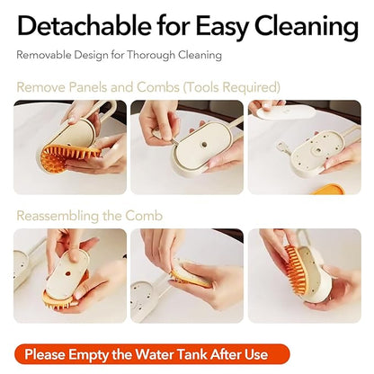 Gen 2 3-in-1 Cat Steam Brush for Shedding, Pet Hair Removal Water Comb, Spray Cat Grooming Brush for indoor Haired Cats, Dogs, Rabbits (Beige)