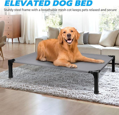 Cooling Elevated Dog Bed, Raised Dog Bed with Washable Breathable Mesh and Metal Frame, Portable Dog Cot Bed with No-Slip Feet for Outdoor and Indoor Use