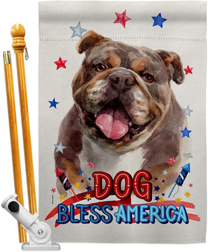 Breeze Decor Patriotic Chocolate Bulldog House Flag Set Dog Puppy Spoiled Paw Canine Fur Pet Nature Farm Animal Creature Decoration Banner Small Garden Yard Gift Double-Sided, Made in USA