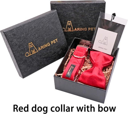 ARING PET Bowtie Dog Collar,Velvet Dog Collars with Removable Bowtie, Christmas Adorable Dog Collar, Large.