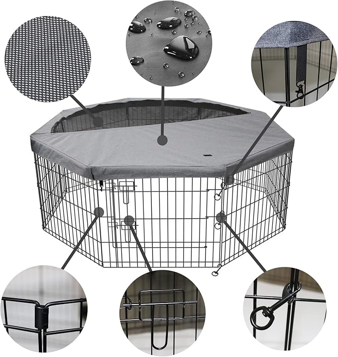 PETIME Foldable Metal Dog Exercise Pen/Pet Puppy Playpen Kennels Yard Fence Indoor/Outdoor 8 Panel 24" W x 30" H with Top Cover (with top Cover, 8 Panels 30" H)