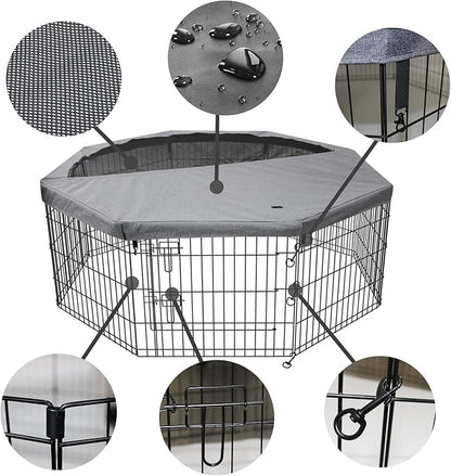 PETIME Foldable Metal Dog Exercise Pen/Pet Puppy Playpen Kennels Yard Fence Indoor/Outdoor 8 Panel 24" W x 24" H with Top Cover (with top Cover, 8 Panels 24" H)