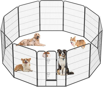 FDW Dog Playpen Kennel - 12 Panels, 40 Inch Height, Indoor/Outdoor Folding Metal Portable Puppy Exercise Pen, Heavy Duty Dog Fence for Yard, Camping - Black