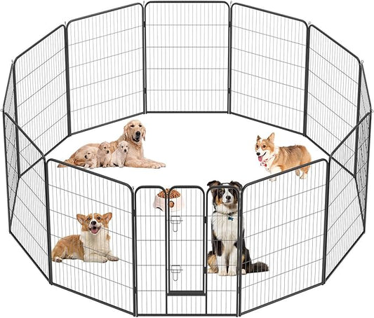 FDW Dog Playpen Kennel - 12 Panels, 40 Inch Height, Indoor/Outdoor Folding Metal Portable Puppy Exercise Pen, Heavy Duty Dog Fence for Yard, Camping - Black