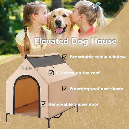 51" Extra Large Dog Houses with Removable Cover, XL Dog Shelters for Outside Large Dogs, Elevated Dog House with Door, Covered Elevated Dog Cooling Bed