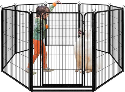 Dog Playpen Outdoor Extra Wide 8 Panels Heavy Duty Dog Fence 47" Height Anti-Rust with Doors Portable for RV Camping Yard, Total 21FT, 35 Sq.ft, Snowy Black