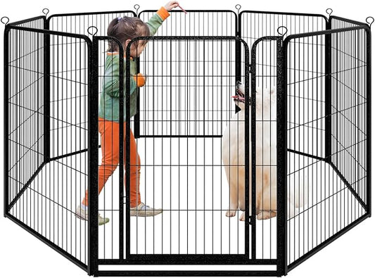 Dog Playpen Outdoor Extra Wide 8 Panels Heavy Duty Dog Fence 47" Height Anti-Rust with Doors Portable for RV Camping Yard, Total 21FT, 35 Sq.ft, Snowy Black