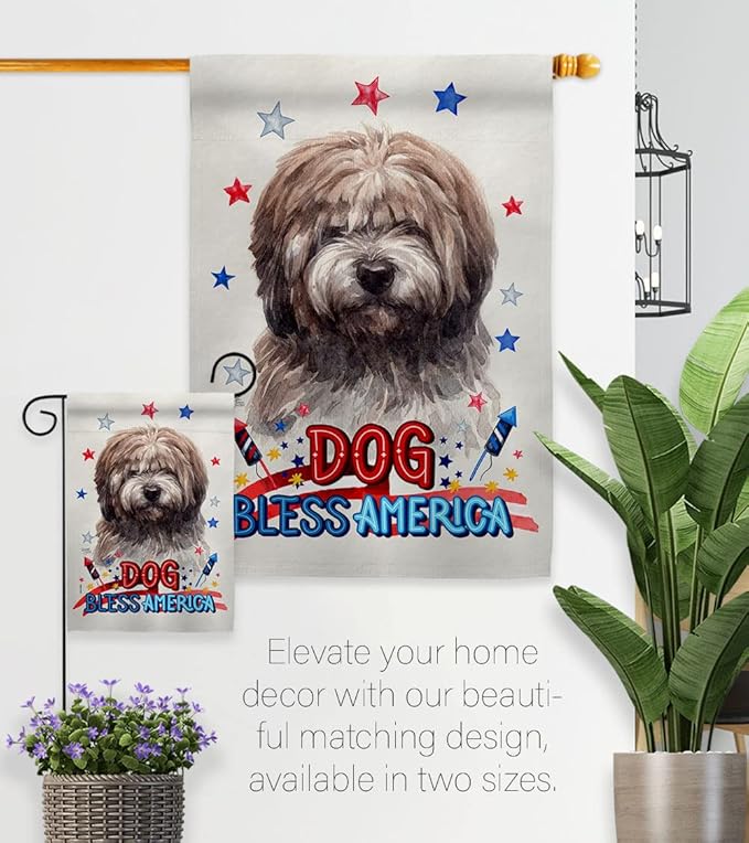 Breeze Decor Patriotic Brindle Tibetan Terrier Garden House Flag-Kit Dog Puppy Spoiled Paw Canine Fur Pet Nature Farm Animal Creature Banner Small Yard Gift Double-Sided, Made in USA