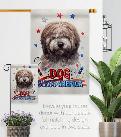 Breeze Decor Patriotic Brindle Tibetan Terrier Garden House Flag-Kit Dog Puppy Spoiled Paw Canine Fur Pet Nature Farm Animal Creature Banner Small Yard Gift Double-Sided, Made in USA
