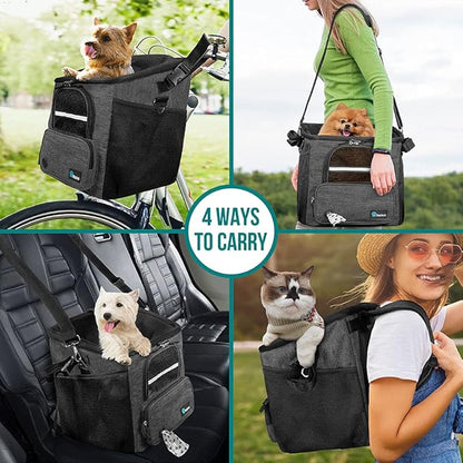 PetAmi Dog Bike Basket, Soft-Sided Ventilated Dog Bike Carrier Backpack, Dog Pet Bicycle Basket for Bike Handlebar, Small Medium Puppy Cat Kitten Car Booster Seat with Safety Strap