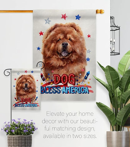 Breeze Decor Patriotic Red Chow House Flag Pack Dog Puppy Spoiled Paw Canine Fur Pet Nature Farm Animal Creature Embroidery Decoration Banner Small Garden Yard Gift Double-Sided, Made in USA