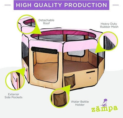 Zampa Dog Playpen Medium 45"x45"x24" Pop Up Portable Playpen for Dogs and Cat, Foldable | Indoor/Outdoor Pen & Travel Pet Carrier + Carrying Case.