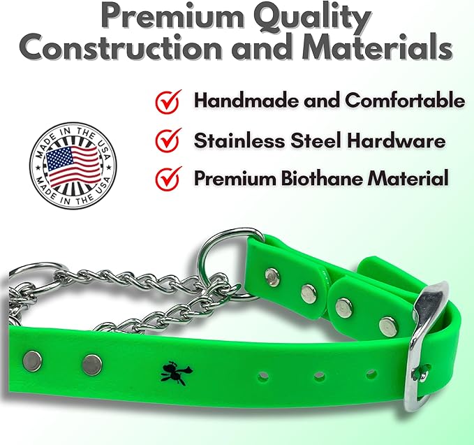 Martingale Collar for Dogs, Biothane, Stainless Steel Hardware, No Pull, Made in The USA, Professional Grade, Small, Green