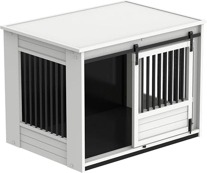 New Age Pet ECOFLEX Barn Door Dog Crate End Table - Antique White, Large - Durable Wood Plastic Composite with Stainless Steel Latch, Easy Assembly, 10 Year Warranty