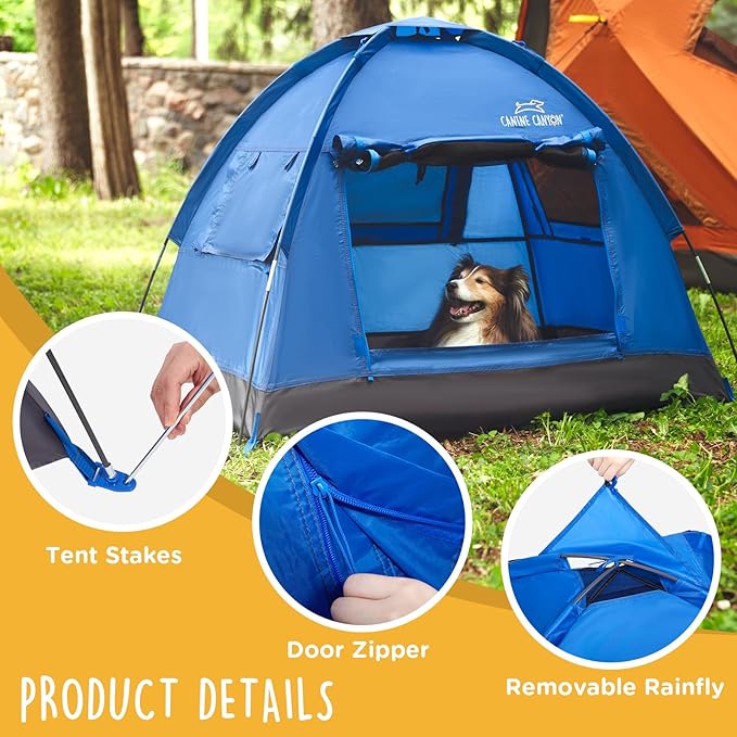 Luna Portable Dog Tent, Indoor/Outdoor Dog House for Camping, Waterproof Cat and Dog Tents with Zippered Door and Mesh Windows for Airflow and Ventilation for Beach, Backyard