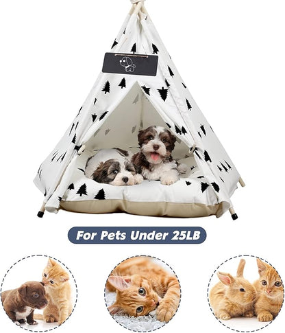 Pet Teepee with Cushion for Dogs and Cats Puppies House with Bed Pet Tent Bed Indoor Outdoor (Classic)
