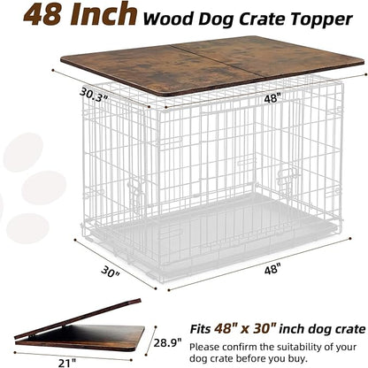 Dog Crate Topper Wood 48 Inch Dog Crate Topper Crate Table Topper Collapsible Dog Kennel Topper for Decorative Dog Crate, Suitable for 48 Inch Wire Dog Crate (Furniture Style, Brown)