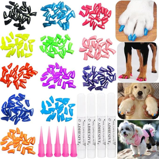100pcs Dog Nail Caps, VICTHY Dog Claw Caps Dog Nail Cover with Glue and Applicators (M)