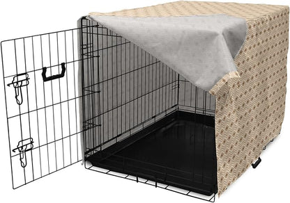 Lunarable Contemporary Brown Dog Crate Cover, Horizontal Rhombus and Zigzag, Easy to Use Pet Kennel Cover for Small Dogs Puppies Kittens, 22 Inch, Pastel Brown Champagne