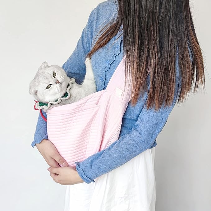 VINGVO Pet Carrier Sling Bag, Dog Sling Carrier Hands Free Single Shoulder Outer Pocket Portable for Travel for Small Cats (Pink)