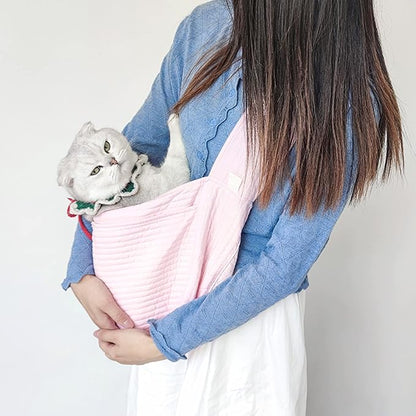 VINGVO Pet Carrier Sling Bag, Dog Sling Carrier Hands Free Single Shoulder Outer Pocket Portable for Travel for Small Cats (Pink)