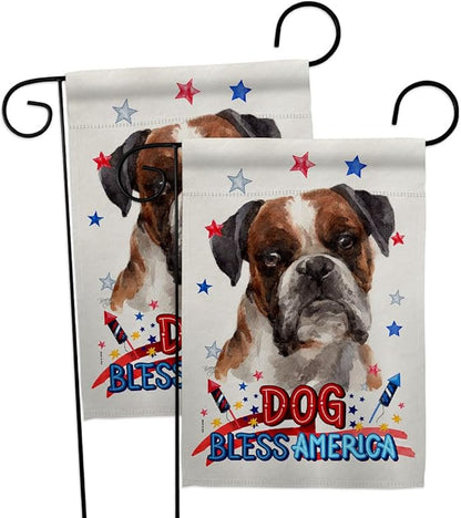 Breeze Decor Patriotic Brindle Boxer Garden Flag 2pcs Pack Dog Puppy Spoiled Paw Canine Fur Pet Nature Farm Animal Creature House Decoration Banner Small Yard Gift Double-Sided, Made in USA