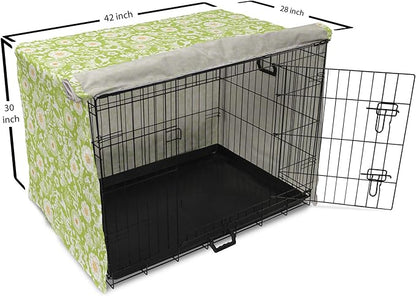 Ambesonne Botanical Dog Crate Cover, Abstract Pattern with Floral Details Spring Beauty Blossom, Easy to Use Pet Kennel Cover for Medium Large Dogs, 42 Inch, Apple Green Pale Orange