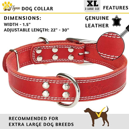Extra-Large Red Leather Dog Collar - Comfortable and Secure for Giant Breeds
