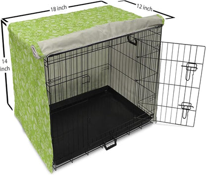 Lunarable Green Dog Crate Cover, Flourishing Spring Flowers Fresh Summer Meadow Themed Graphic Flora Print, Easy to Use Pet Kennel Cover for Small Dogs Puppies Kittens, 18 Inch, Apple Green Pale Green