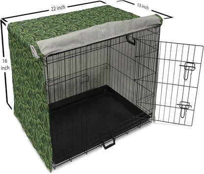 Lunarable Hunter Green Dog Crate Cover, Tropical Palm Leaves Exotic Plants Hawaiian Trees Jungle Natural Design, Easy to Use Pet Kennel Cover for Small Dogs Puppies Kittens, 22 Inch, Fern Green
