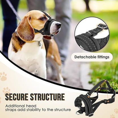 SlowTon Soft Dog Muzzle, Adjustable Padded Nylon Muzzle for Large Medium Dogs Anti Chewing Barking Biting, Allow Dog Pant & Drink（Black,Large