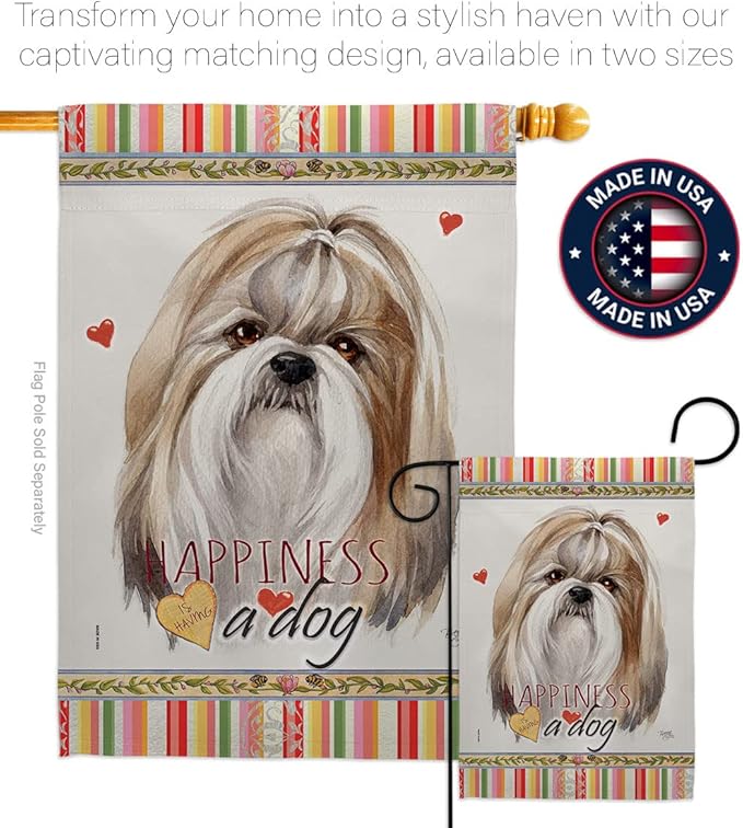 Breeze Decor Shih Tzu Happiness Garden House Flag Kit Dog Puppy Spoiled Paw Canine Fur Pet Nature Farm Animal Creature Decoration Banner Small Yard Gift Double-Sided, Made in USA