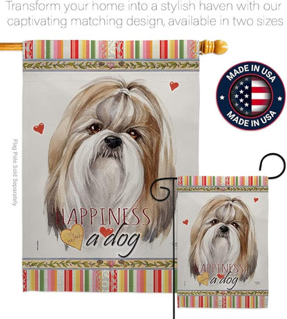 Breeze Decor Shih Tzu Happiness Garden House Flag Kit Dog Puppy Spoiled Paw Canine Fur Pet Nature Farm Animal Creature Decoration Banner Small Yard Gift Double-Sided, Made in USA