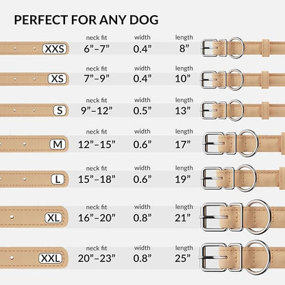 CollarDirect Rolled Leather Dog Collar, Soft Padded Round Puppy Collar, Handmade Genuine Leather Collar Dog Small Large Cat Collars 13 Colors (6-7 Inch, Beige Textured)