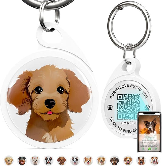 QR Code Dog Tag, Dog Tags Personalized Silent Pet ID Tag Customizable Free Pet Online Profile, Brown Poodle