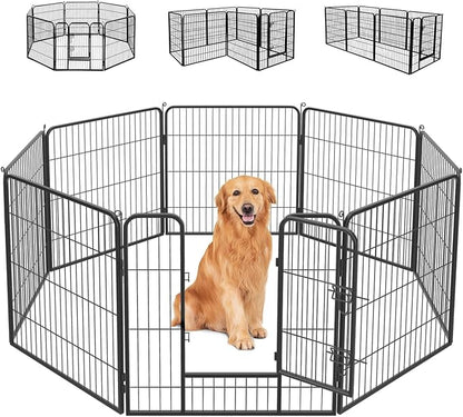 FDW Dog Playpen Dog Pen Dog Kennel 8 Panels 32 Inch Hight Indoor Outdoor Folding Metal Portable Puppy Exercise Pen Heavy Duty Dog Fence for Yard Camping,Black