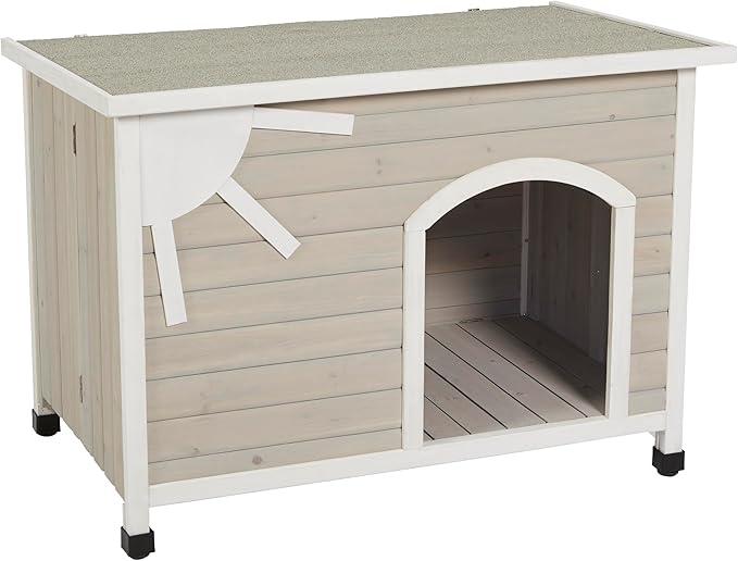 MidWest Homes for Pets Eilio Folding Outdoor Wood Dog House, No Tools Required for Assembly | Dog House Ideal for Medium Dog Breeds, Beige (12EWDH-M)
