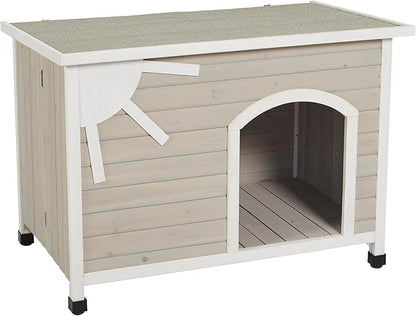 MidWest Homes for Pets Eilio Folding Outdoor Wood Dog House, No Tools Required for Assembly | Dog House Ideal for Medium Dog Breeds, Beige (12EWDH-M)