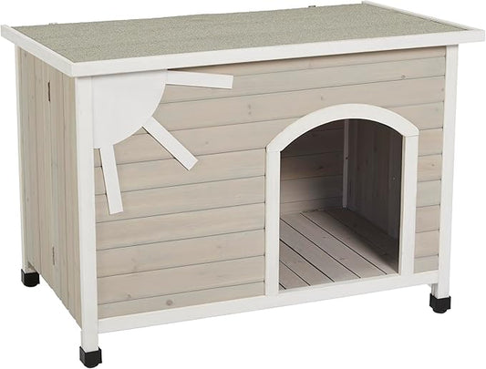 MidWest Homes for Pets Eilio Folding Outdoor Wood Dog House, No Tools Required for Assembly | Dog House Ideal for Medium Dog Breeds, Beige (12EWDH-M)