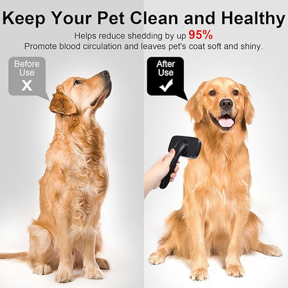 Pet Self Cleaning Slicker Brush for Grooming & Shedding Small Medium Large Dog Cat - Remove Loose Fur, Knot, Undercoat. Suitable for Long Short Hair Lengths sensitive Animals, Black