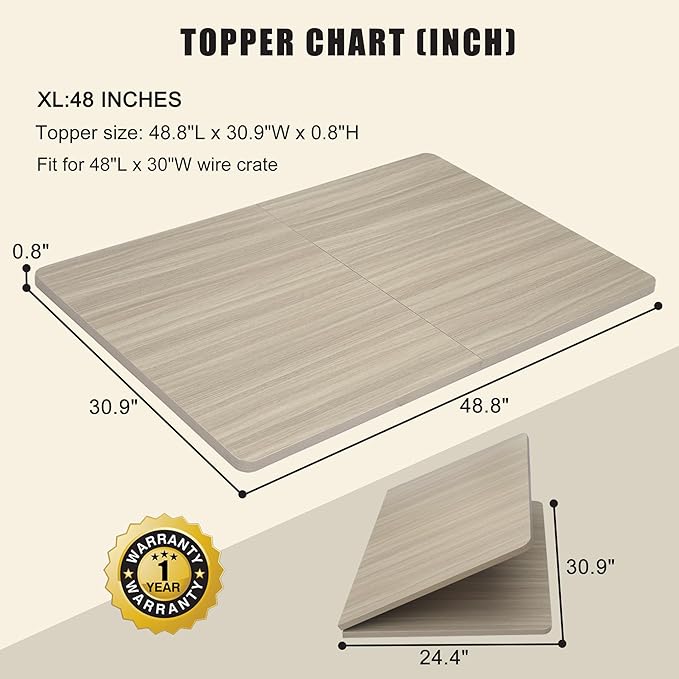 HiCaptain Dog Kennel Wooden Table Top, Foldable 48 inches Dog Crate Table Topper, Durable Decorative Dog Kennel Table Topper for Large Dogs Modern Style