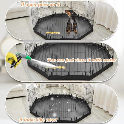 PJYuCien Dog Playpen Bottom Pad,Fits 24 Inch 8 Panels Regular Octagon Metal Exercise Pet Pen,Elastic Buckles Connections,Black (Note:Fence Not Included)