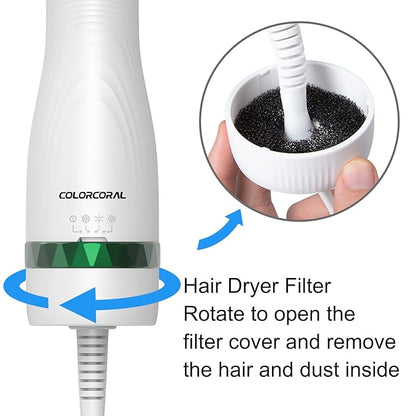 COLORCORAL Pet Hair Dryer Brush, White, Safe for All Hair Types, Flexible Stainless Steel Bristles, 3 Temperature Settings, 300W, Unisex Hair Brush for Small & Medium Dogs & Cats