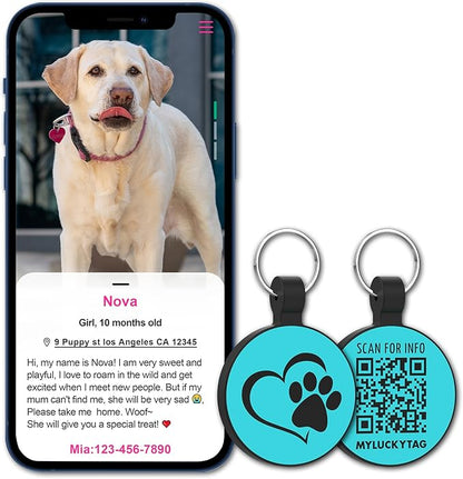 MYLUCKYTAG Silent Silicone QR Code Pet ID Tags Dog Tags - Pet Online Profile - Scan QR Receive Instant Pet Location Alert Email