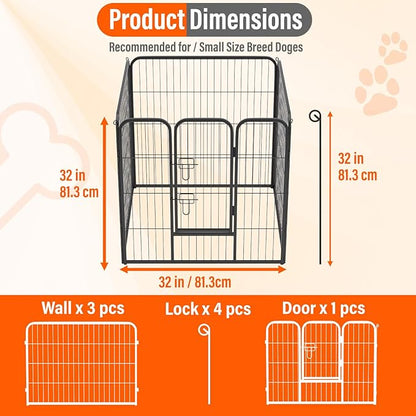 FDW Dog Playpen Dog Pen Dog Kennel 4 Panels 32 Inch Height Indoor Outdoor Folding Metal Portable Puppy Exercise Pen Heavy Duty Dog Fence for Yard Camping,Black